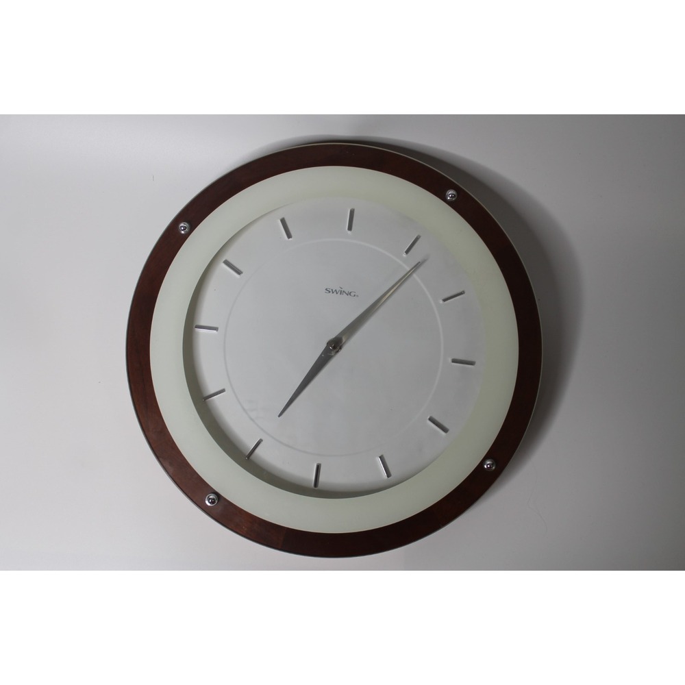 Swing Wall Clock Echo Walnut MCM Style Wood Frame